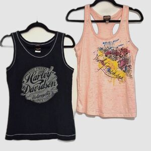 Harley Davidson Tank Top Lot 2 Pink Burnout & Black Ride Free Tanks Large